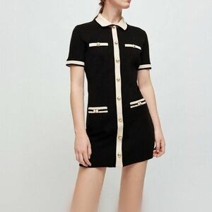 XS Maje Women’s Black and Tan Dress